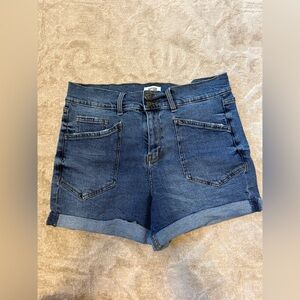 Kensie Indigo Rolled Cuff Denim High Rise Shorts